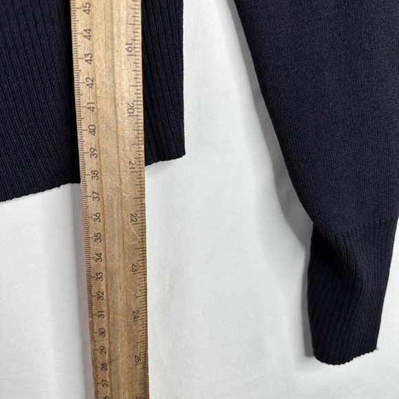 LOFT Ann Taylor Black Tan Trim Cardigan Sweater Ruffle Size Medium - Picture 6 of 7